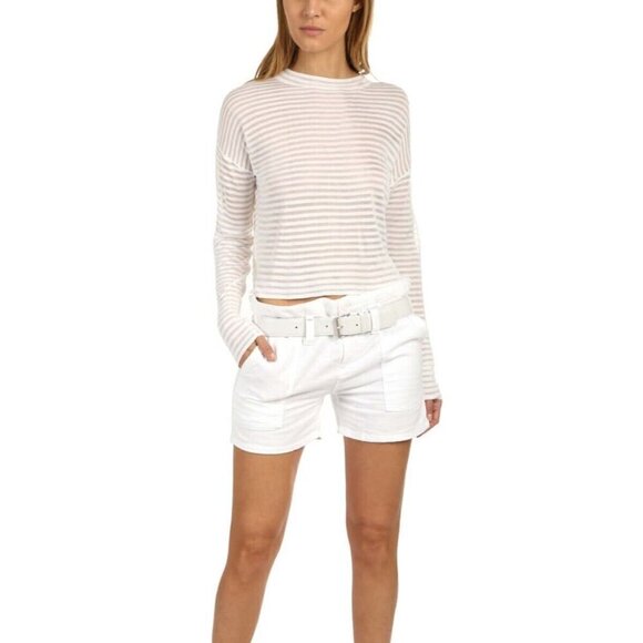 RtA Womens Gilda Sweater Sz Medium White Cloud Semi Sheer Stripe Knit Minimalist - Picture 1 of 9